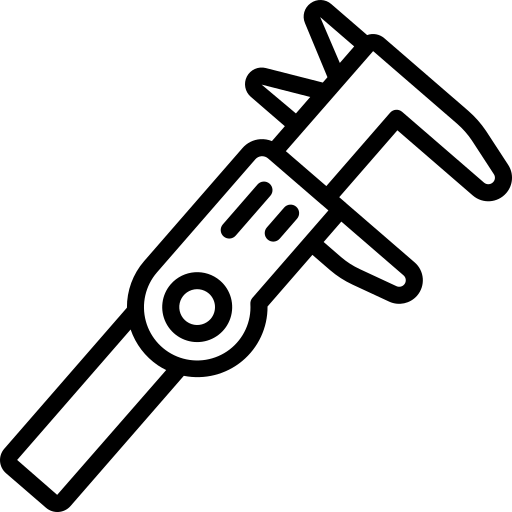 A graphic showinga stylized measuring tape and a calliper